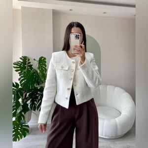 H&M White Tweed Blaze w gold buttons size M